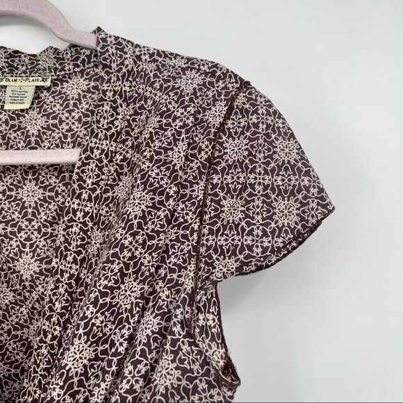 1990 wrap shirt peplum cotton print cap sleeve woman’s size large - Picture 5 of 11